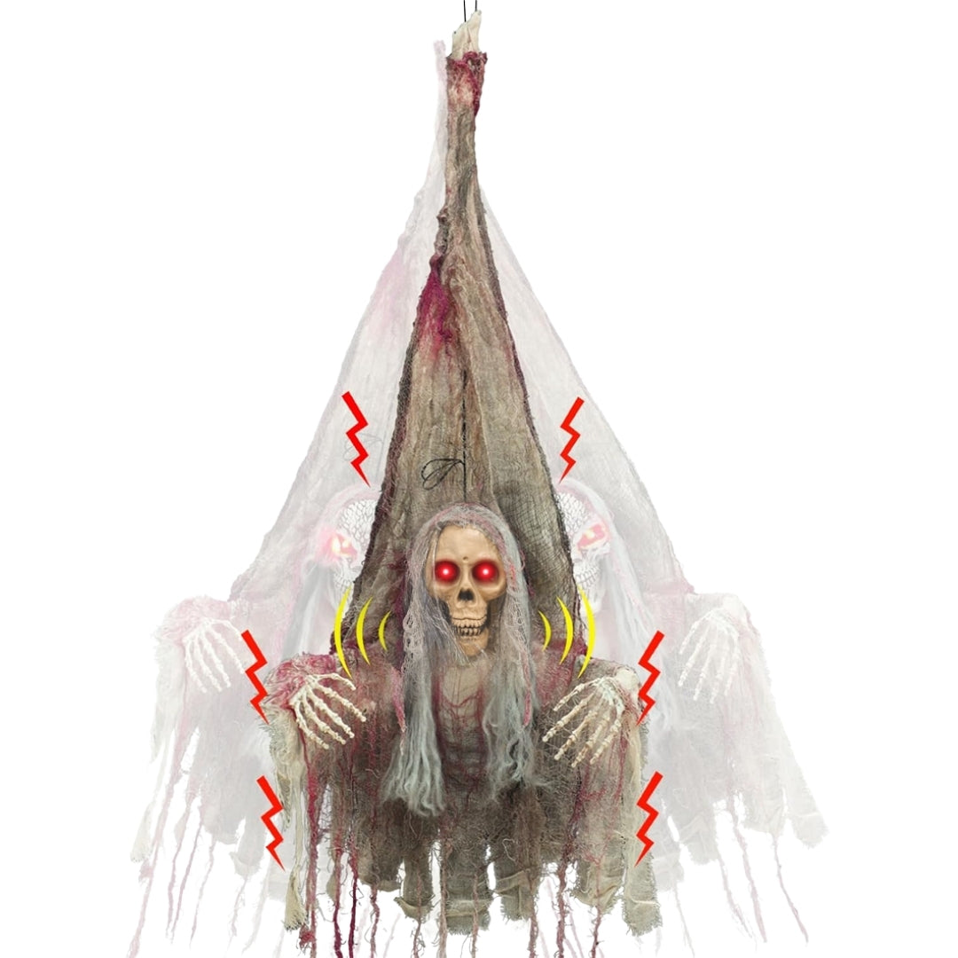 Scary Upside Down Hanging Skeleton w/Light - 4FT -  1PC