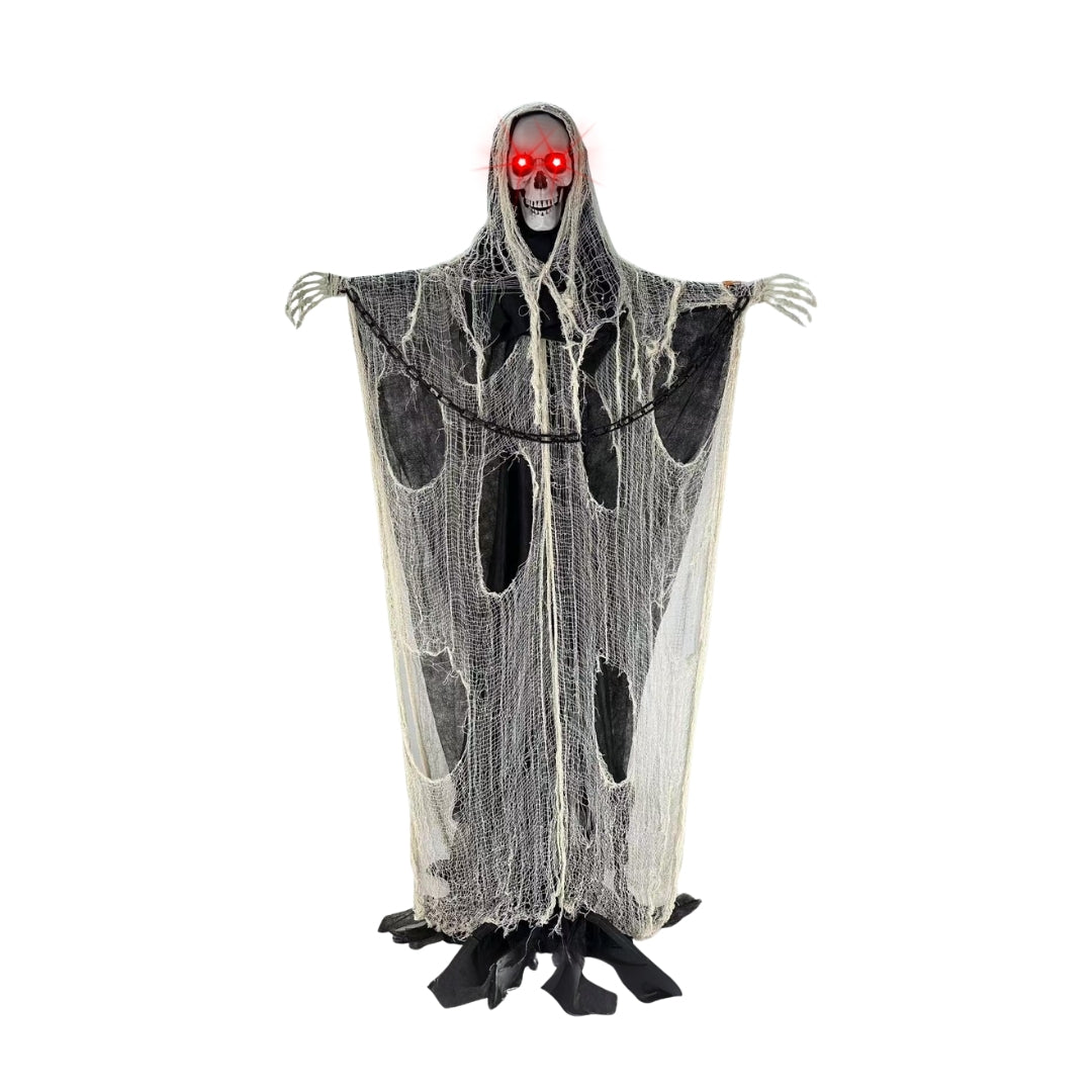 Large Standing Skeleton with Black and White Net with LED Red Eyes and Sound - 5.5 FT - 1PC
