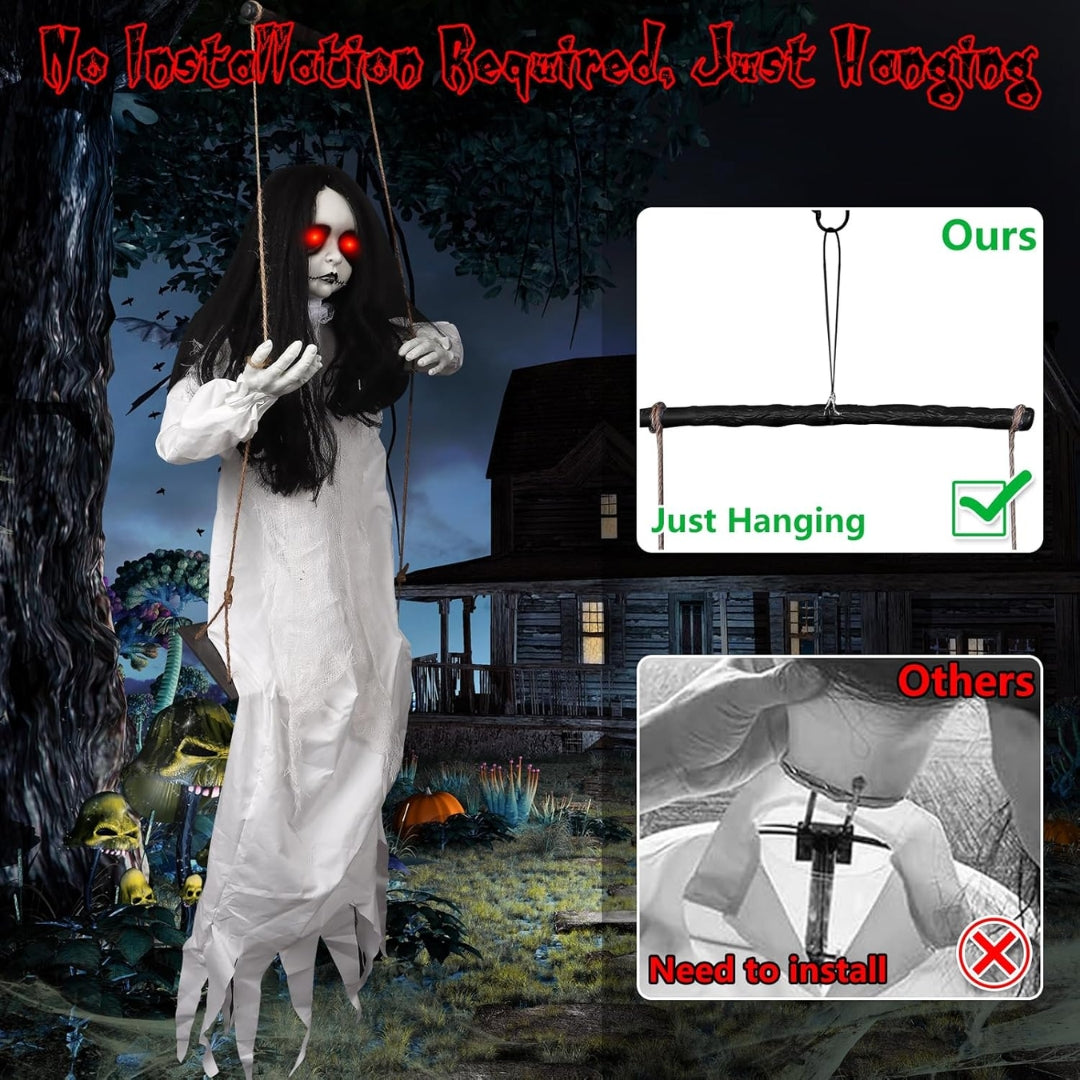 Spooky Light Up Sitting Doll On a Swing for Halloween Decoration - 4FT - 1PC