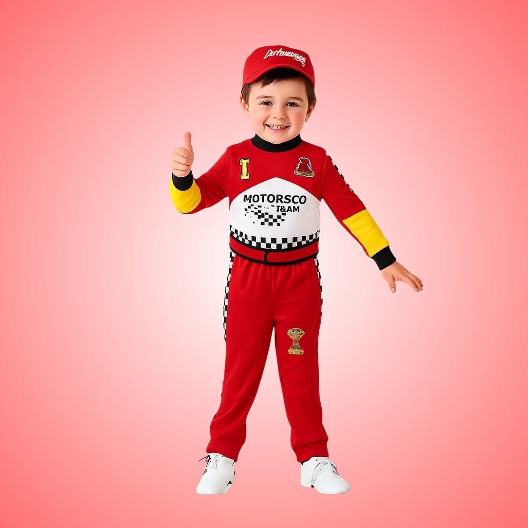 F1 Car Racing Kids Costume with Cap - Age 5 to 7 Years