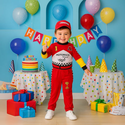 F1 Car Racing Kids Costume with Cap - Age 5 to 7 Years