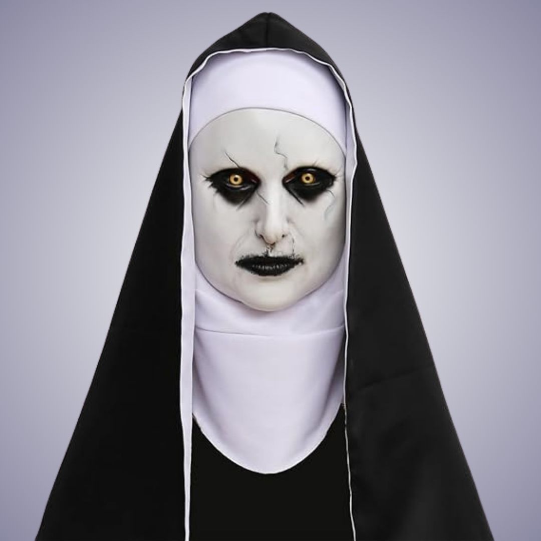 Conjuring Nun White Latex Mask with Black Scarf - 1PC