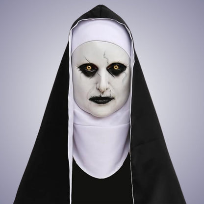 Conjuring Nun White Latex Mask with Black Scarf - 1PC