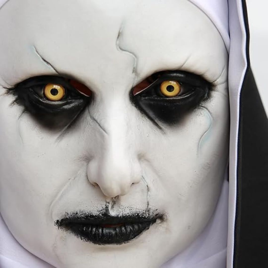 Conjuring Nun White Latex Mask with Black Scarf - 1PC