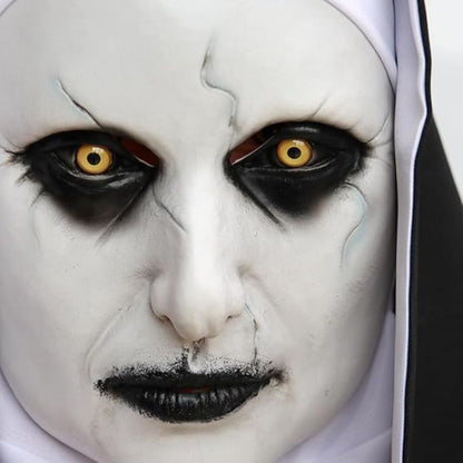 Conjuring Nun White Latex Mask with Black Scarf - 1PC