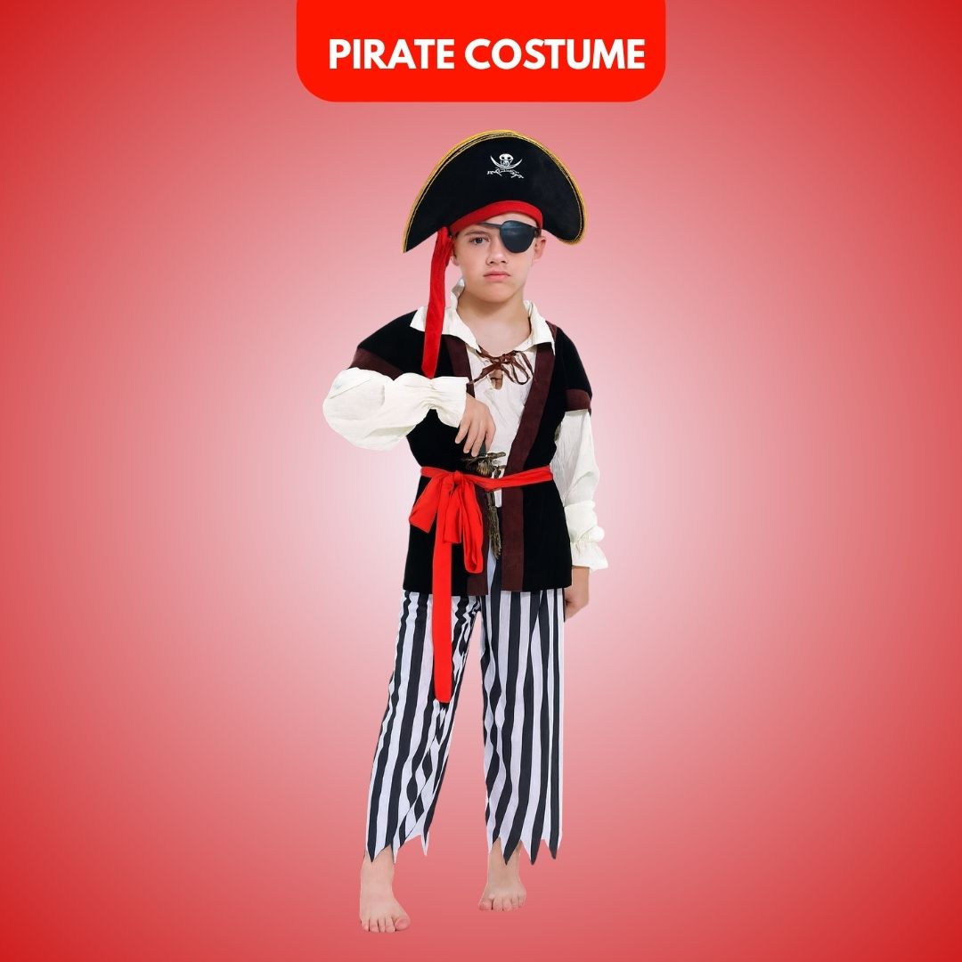 Smart Pirate Costume with Vest, Pants, Waist Belt, Hat & Eye Patch - Size M - Age 5 to 7 Years