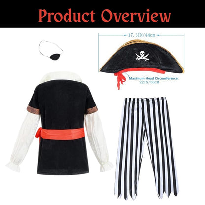 Smart Pirate Costume with Vest, Pants, Waist Belt, Hat & Eye Patch - Size M - Age 5 to 7 Years