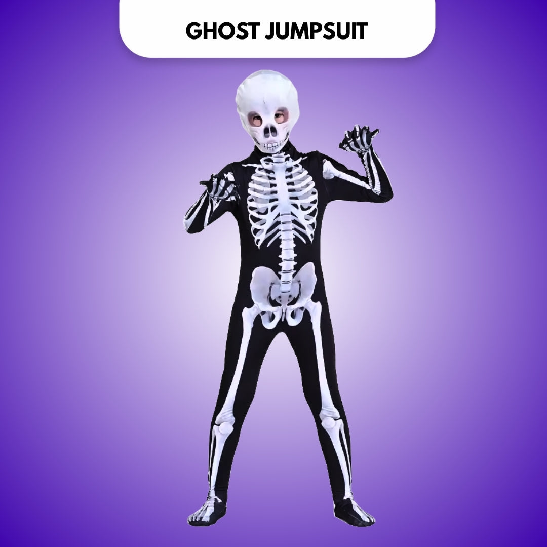 Halloween Ghost Jumpsuit with Mask with Both Side Print - Size M - Age 5 to 7 Years