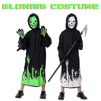 Glow in the Dark Hoody Mask Ghost Costume with Glow Gloves - Size S - Age 3 to 5 Years