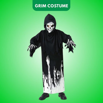 Glow in the Dark Hoody Mask Ghost Costume with Glow Gloves - Size S - Age 3 to 5 Years