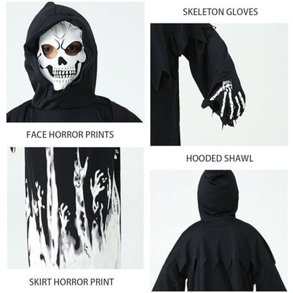 Glow in the Dark Hoody Mask Ghost Costume with Glow Gloves - Size S - Age 3 to 5 Years