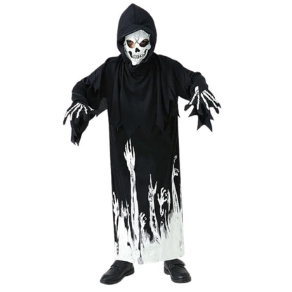 Glow in the Dark Hoody Mask Ghost Costume with Glow Gloves - Size L - Age 7 to 9 Years