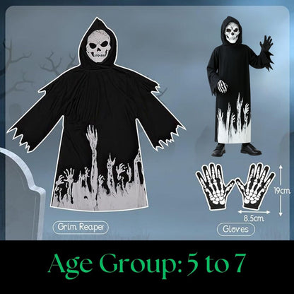 Glow in the Dark Hoody Mask Ghost Costume with Glow Gloves - Size L - Age 7 to 9 Years