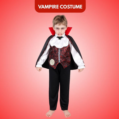 Scary Vampire Costume w/ Neck Choker, Vest, Pants & Cape for Kids