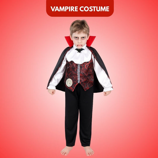 Scary Vampire Costume w/ Neck Choker, Vest, Pants & Cape for Kids