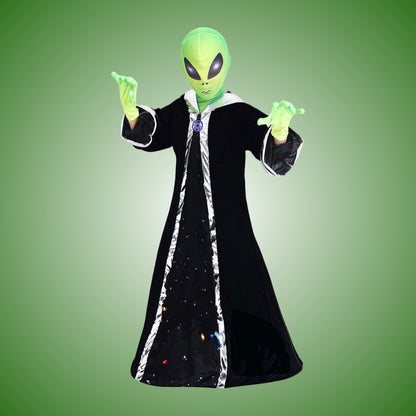 Alien Jaadu Costume with Neon Neon Gloves and Mask Unisex - Size L - Age 8 to 10 Years