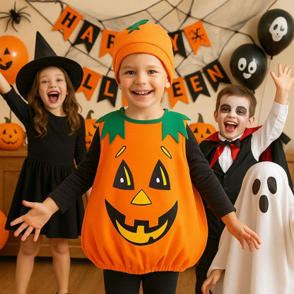 Pumpkin Costume with Hat Unisex -  Size S - Age 2 to 4 Years