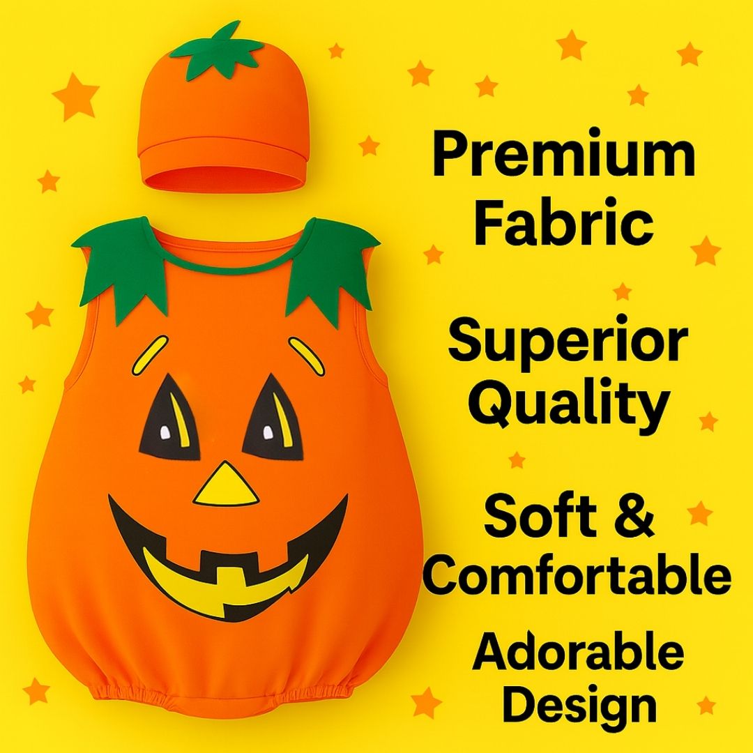 Pumpkin Costume with Hat Unisex -  Size S - Age 2 to 4 Years