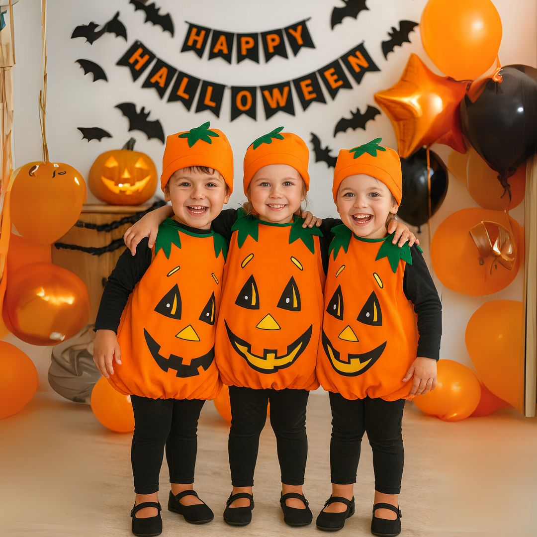Pumpkin Costume with Hat Unisex -  Size S - Age 2 to 4 Years