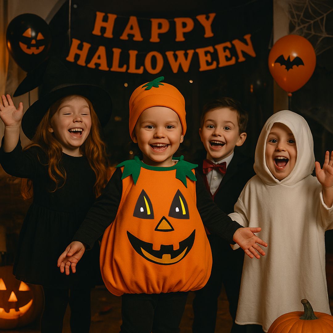 Pumpkin Costume with Hat Unisex -  Size S - Age 2 to 4 Years