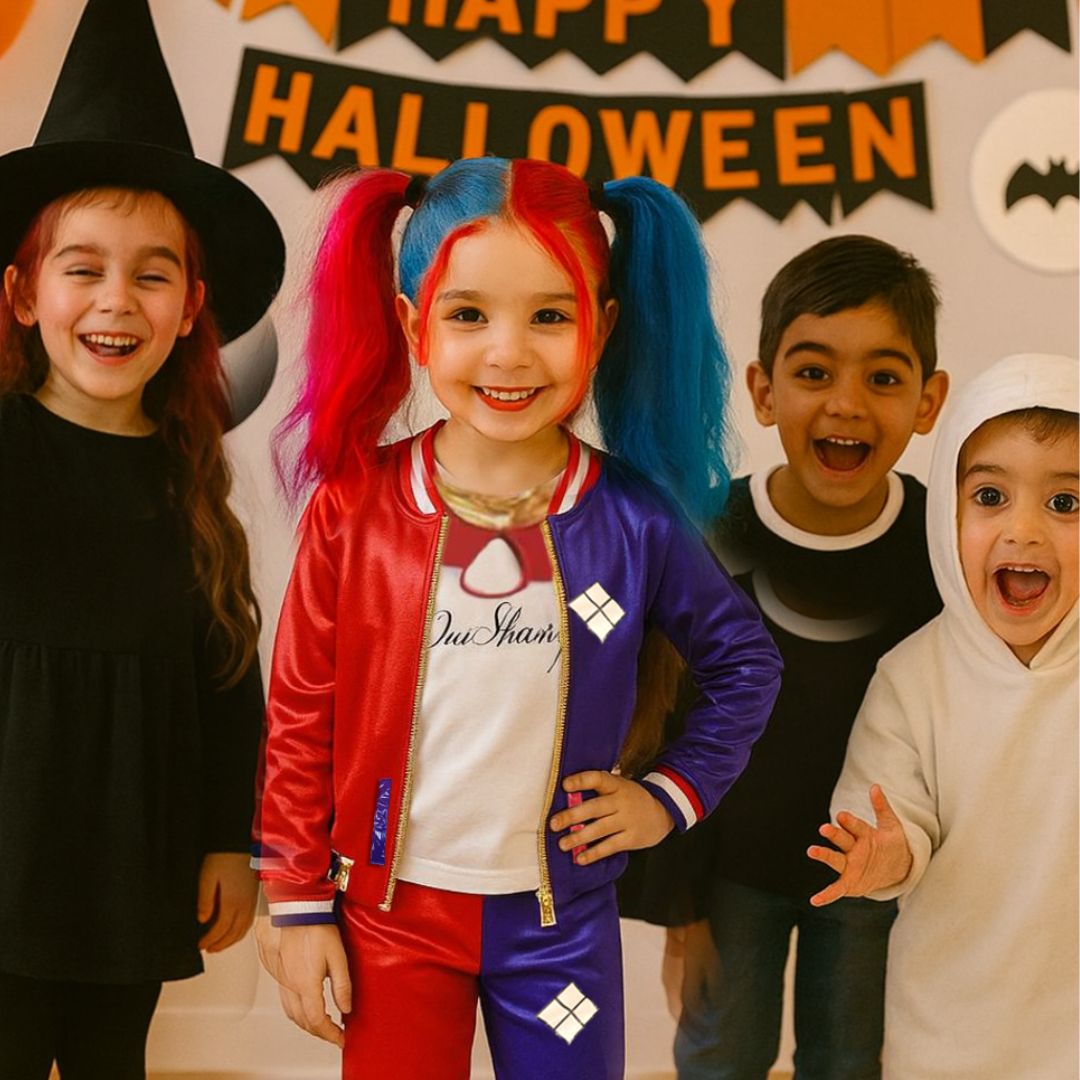 Harley Quinn Red & Blue Costume with Jacket, Pants and Sleeveless Tees