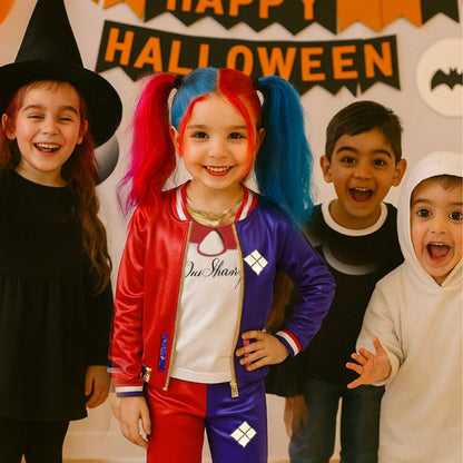 Harley Quinn Red & Blue Costume with Jacket, Pants and Sleevless Tees - Size - M - Age 5 to 7