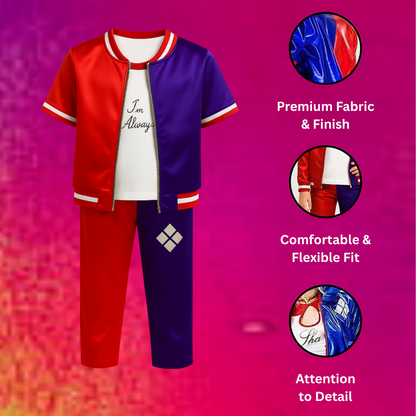 Harley Quinn Red & Blue Costume with Jacket, Pants and Sleevless Tees
