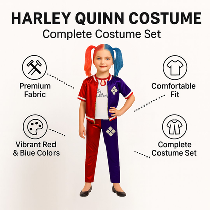Harley Quinn Red & Blue Costume with Jacket, Pants and Sleevless Tees