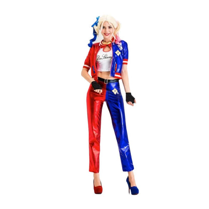 Harley Quinn Red & Blue Adult Costume with Jacket, Pants and Sleevless Tees - Size L