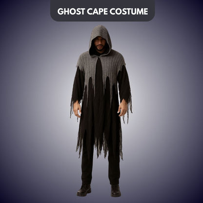 Black & White Net Ghost Poncho with Hood -  Free Size