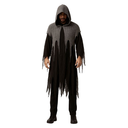 Black & White Net Ghost Poncho with Hood -  Free Size