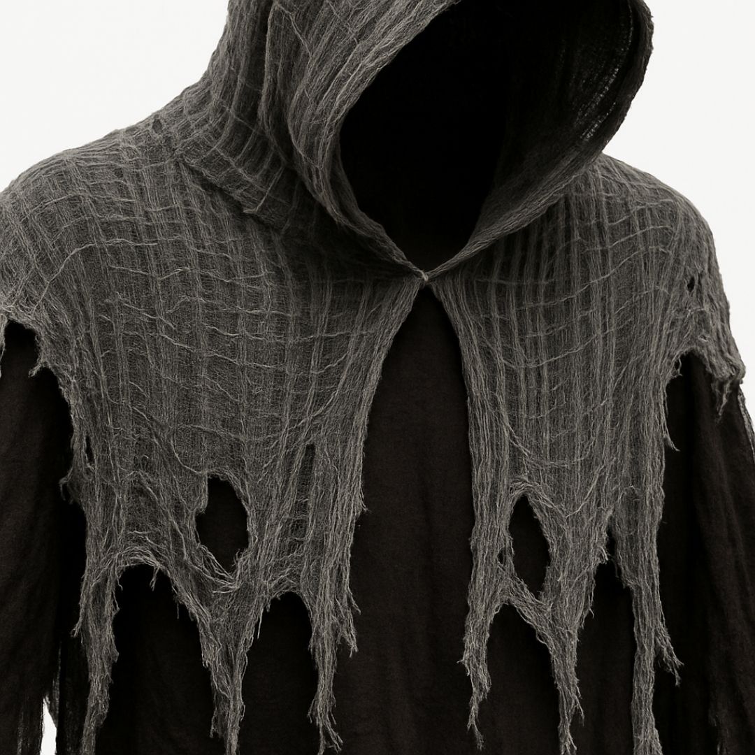 Black & White Net Ghost Poncho with Hood -  Free Size