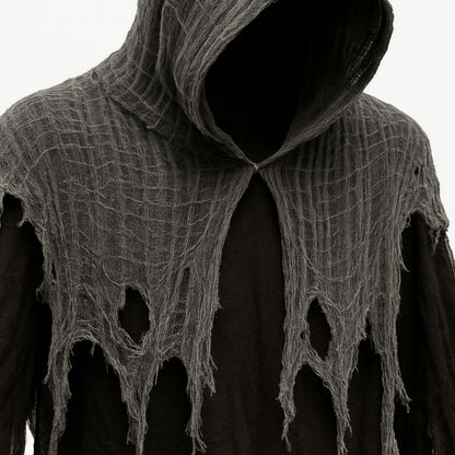 Black & White Net Ghost Poncho with Hood -  Free Size