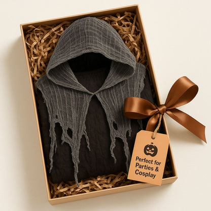 Black & White Net Ghost Poncho with Hood -  Free Size
