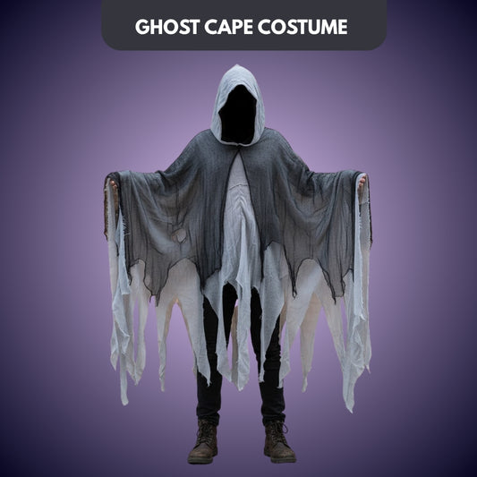 Black & White Net Ghost Poncho with Hood -  Free Size