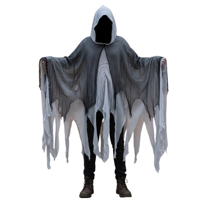 Black & White Net Ghost Poncho with Hood -  Free Size