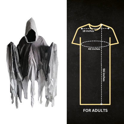 Black & White Net Ghost Poncho with Hood -  Free Size