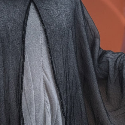Black & White Net Ghost Poncho with Hood -  Free Size