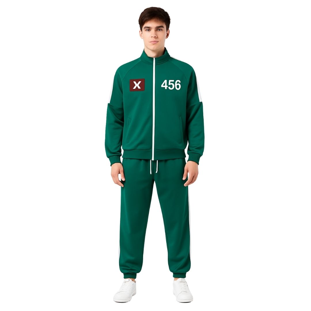 Squid Game Track Suit Costume Green Cosplay with Jacket and Lowers - Size M