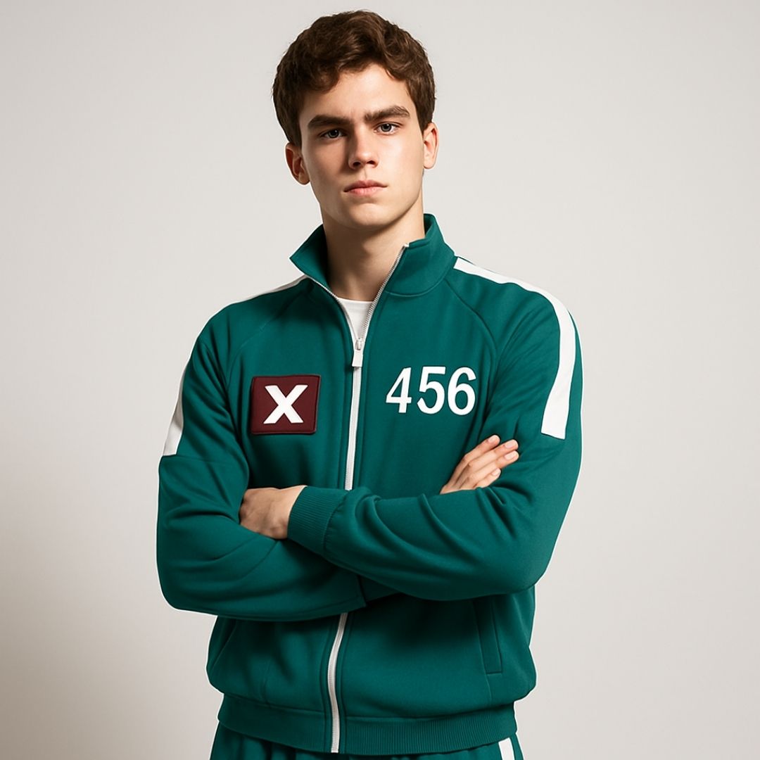 Squid Game Track Suit Costume Green Cosplay with Jacket and Lowers - Size M