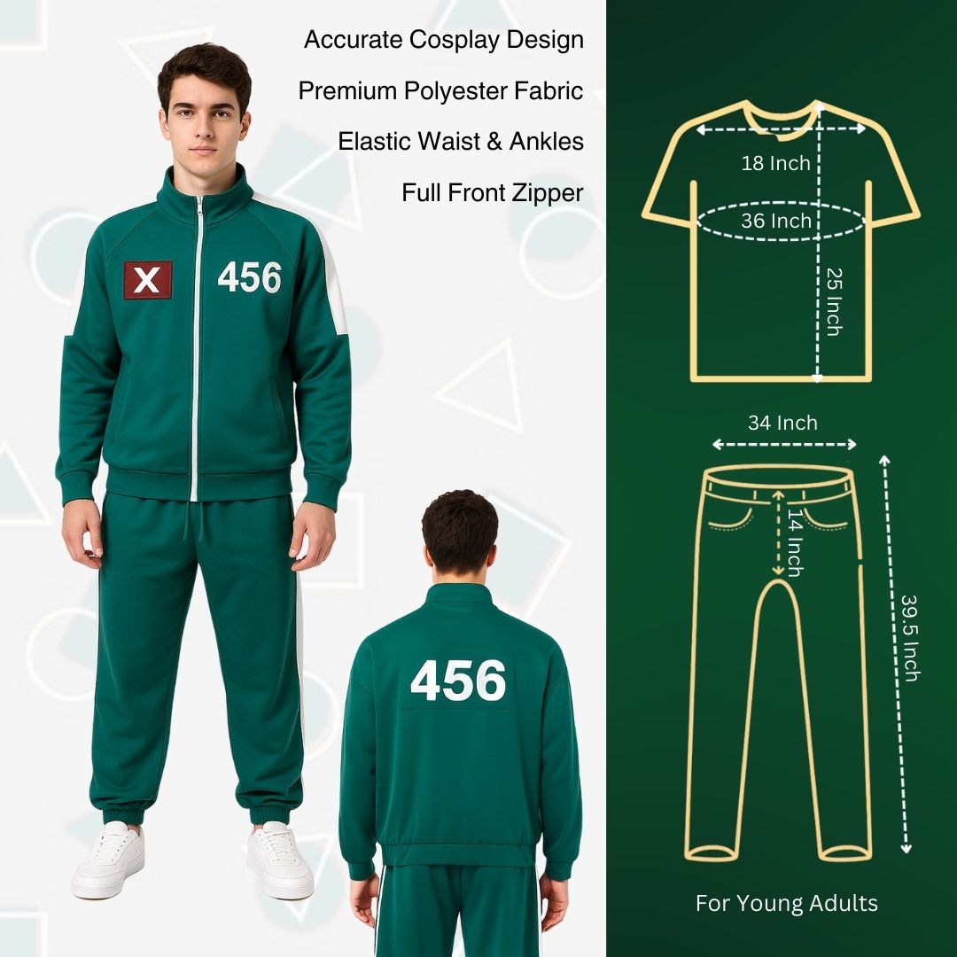 Squid Game Track Suit Costume Green Cosplay with Jacket and Lowers - Size XL