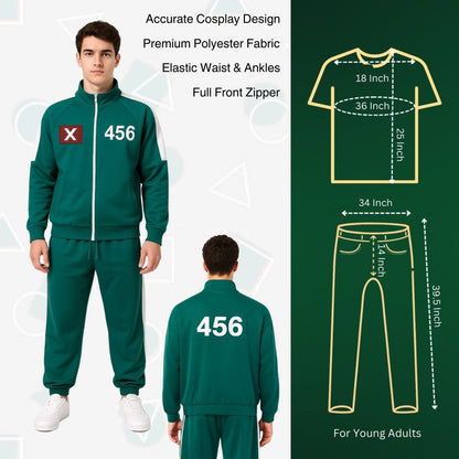 Squid Game Track Suit Costume Green Cosplay with Jacket and Lowers - Size XL