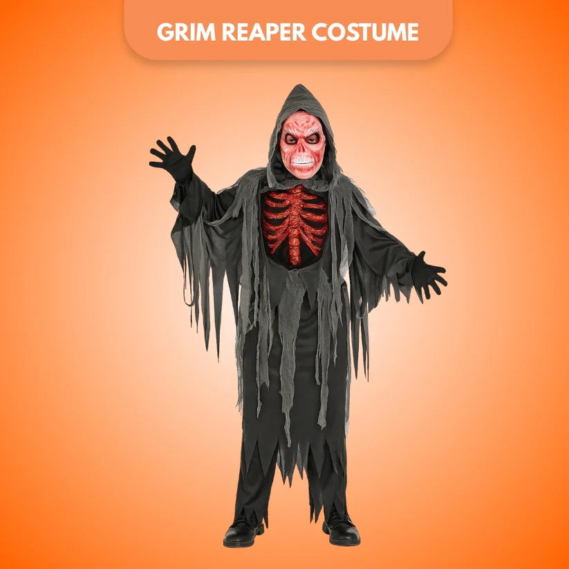 Spooky Smoldering Reaper Horror Kids Costume with Blood Red Mask