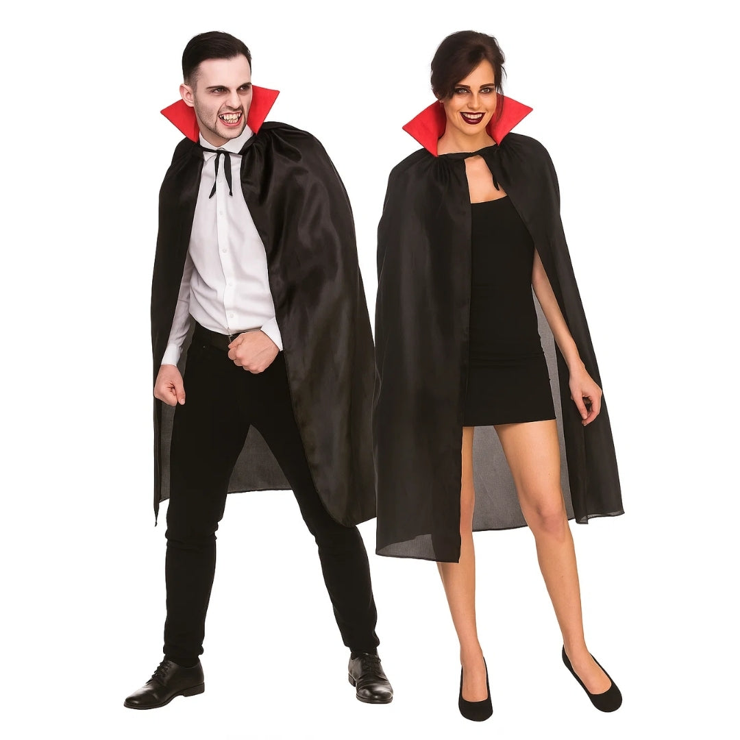 Black Vampire Cape with Red Collar for Young Adults - 1PC
