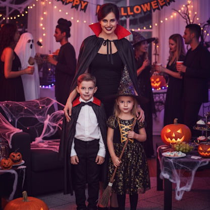 Black Vampire Cape with Red Collar for Young Adults - 1PC