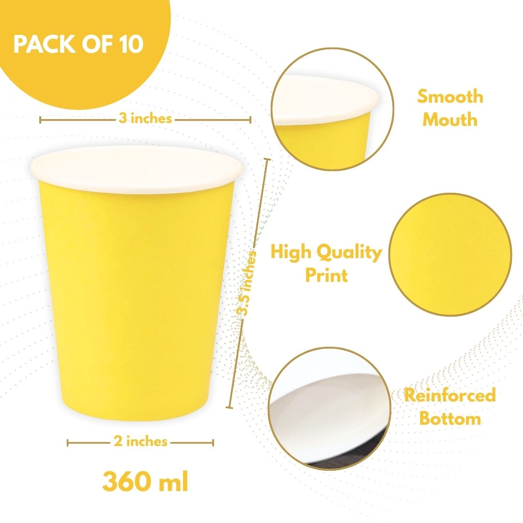 Yellow Solid Paper Cups 350ML-10PC