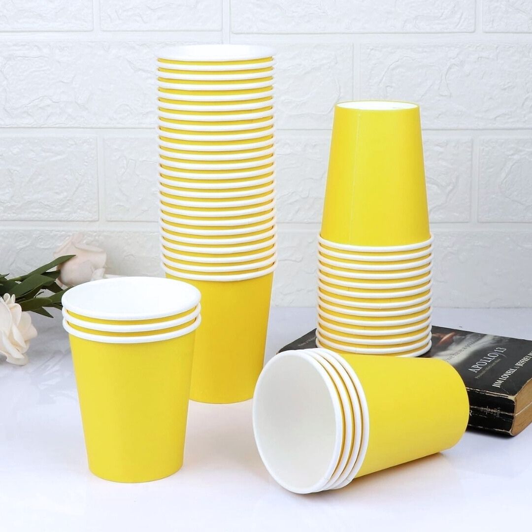 Yellow Solid Paper Cups 350ML-10PC