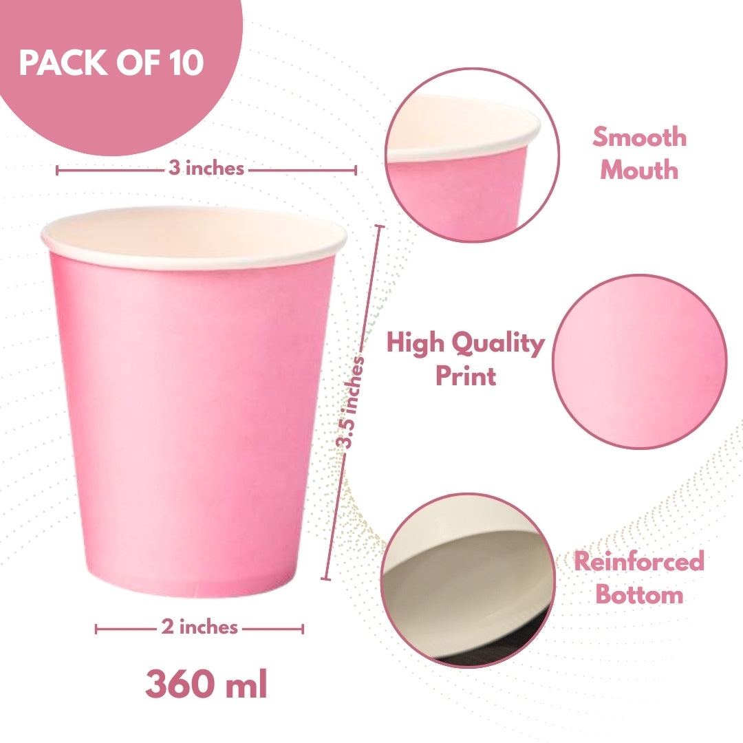 Pink Solid Paper Cups 350ML-10PC