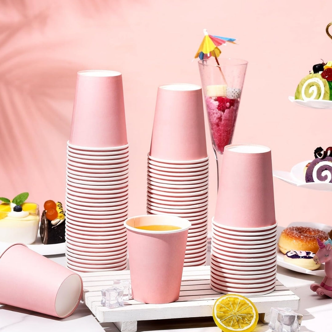 Pink Solid Paper Cups 350ML-10PC