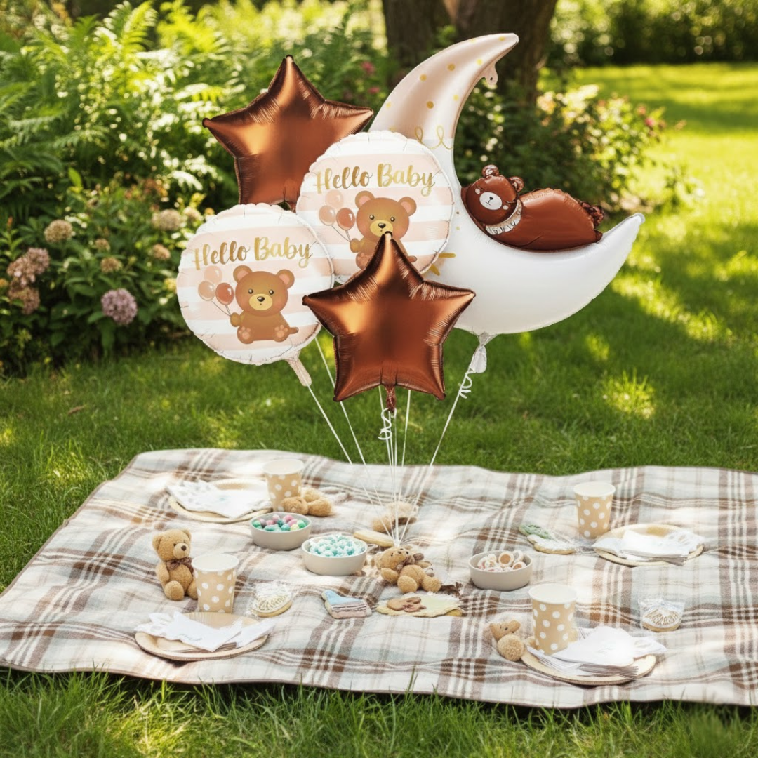 Hello Baby Teddy Bear & Stars Balloon - 5PC